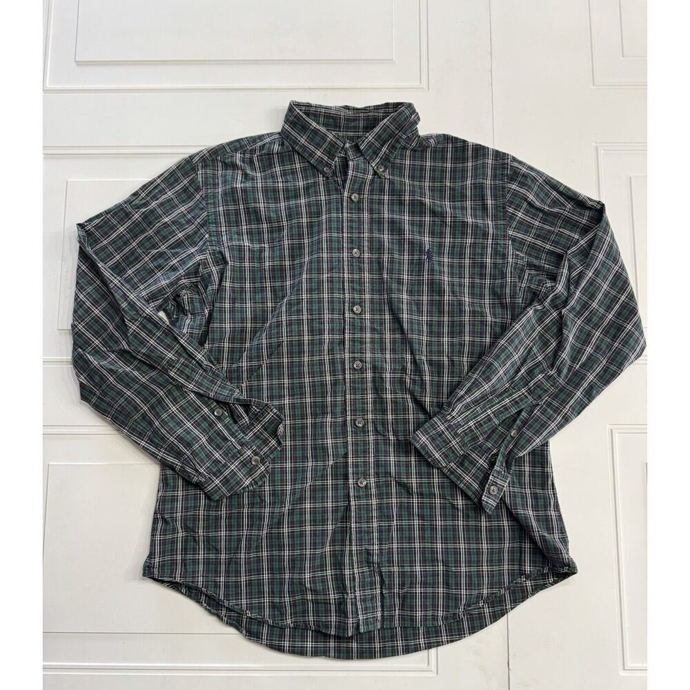 Ralph Lauren Button Down Shirt Mens Large Custom Fit Long Sleeve Green Plaid